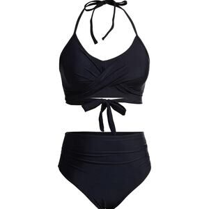 Holipick Women’s Bikini Set 2 pc Size M Black Swimwear Bathing Suit Flattering